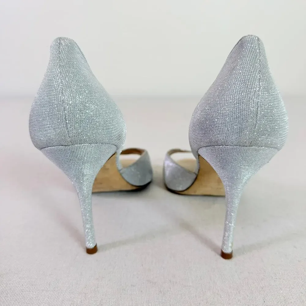Manolo Blahnik Silver Metallic D'Orsay Peep Toe Stiletto Heels Women's EU 40.5